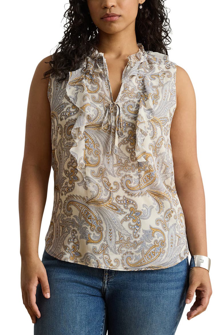 Ruffle Crinkle Top, Alternate, color, CREAM/ MULTI