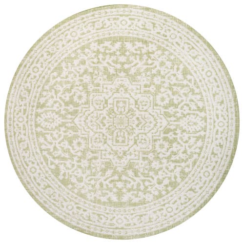 Jonathan Y Sinjuri Medallion Textured Weave Indoor/outdoor Round Area Rug In Green/cream