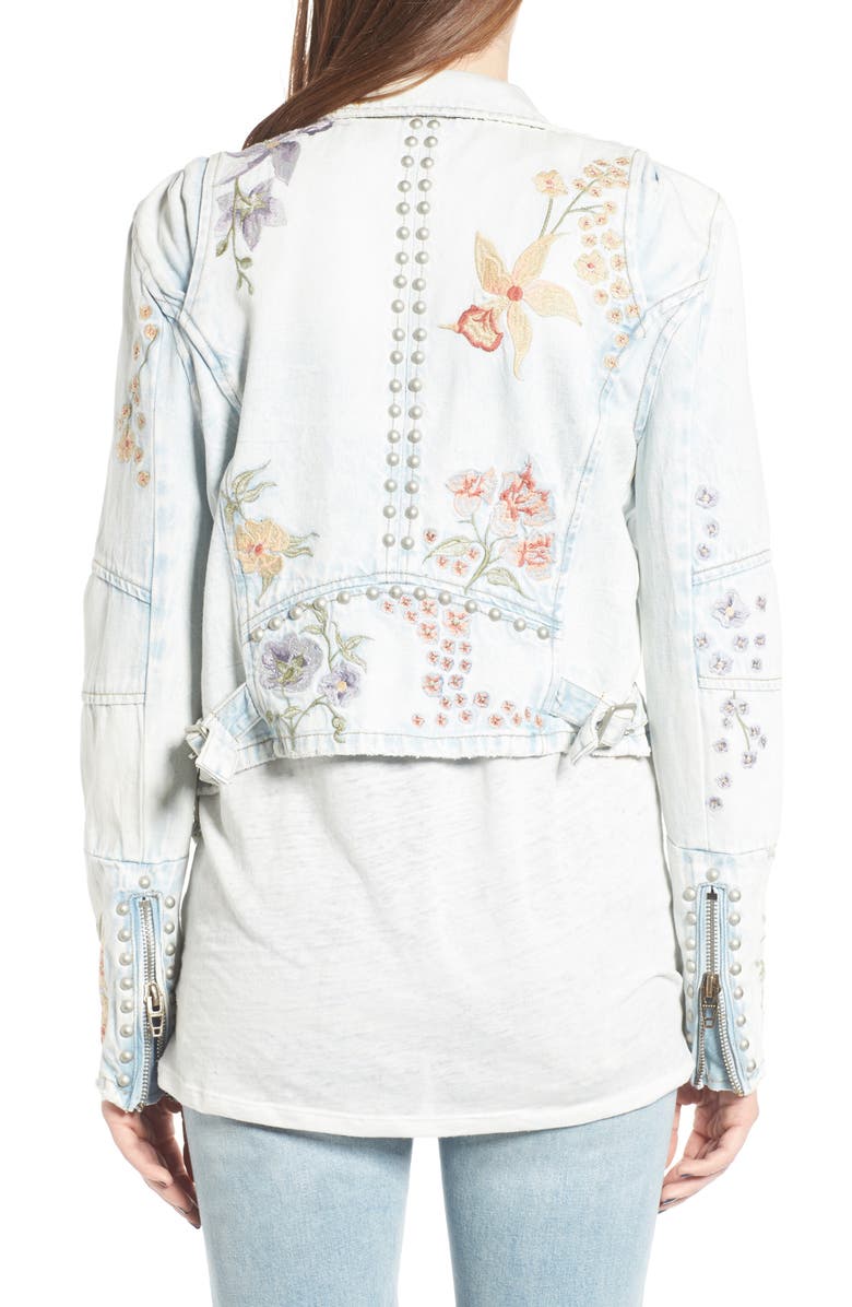 BLANKNYC Embroidered Denim Moto Jacket, Alternate, color, 