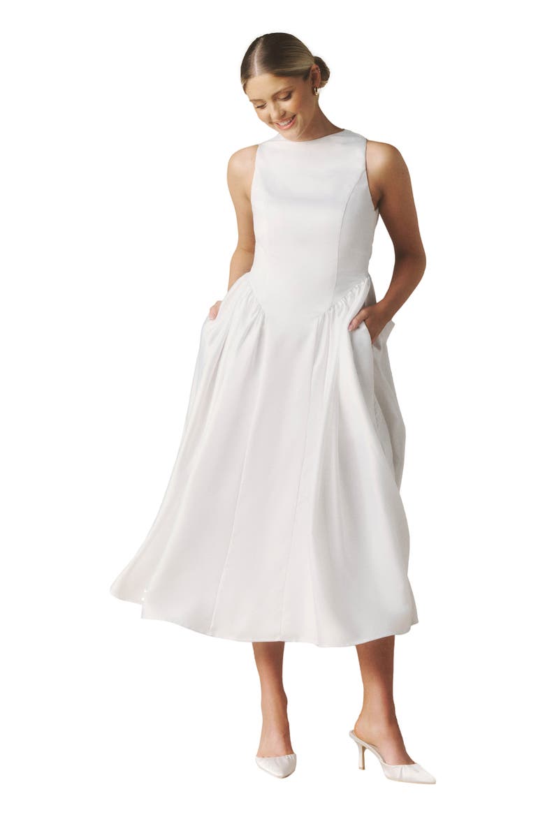 Penelope Bow Back Midi Dress, Main, color, White