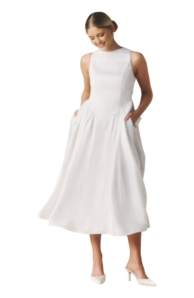 Six Stories Penelope Bow Back Midi Dress, Main, color, White