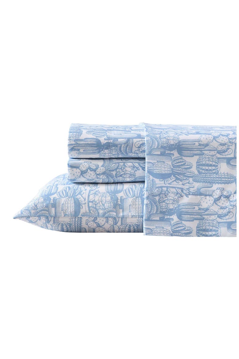 Cactus Toile Print Sheet Set, Main, color, LIGHT PASTEL BLUE