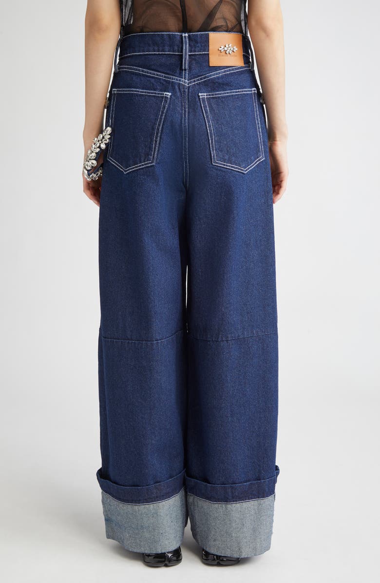 Simone Rocha Turbo Crystal Embellished Wide Leg Puddle Carpenter Jeans, Alternate, color, 