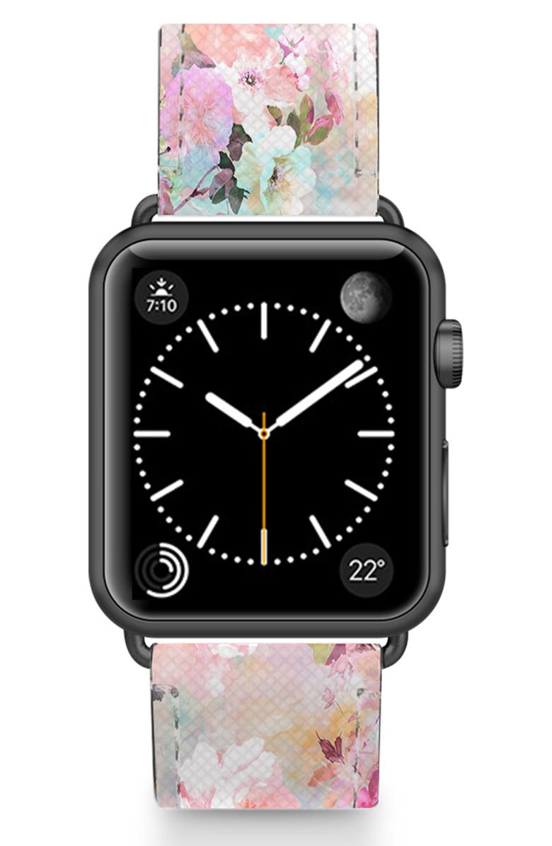 CASETiFY Romantic Watercolor Flowers Faux Leather Apple Watch<sup>®</sup> Watchband, Main, color, 