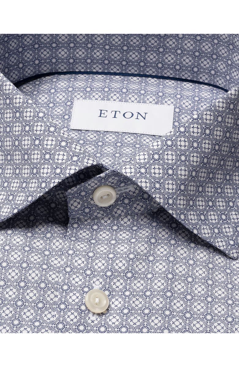 Eton Geometric Print Slim Fit Dress Shirt, Alternate, color, Medium Blue