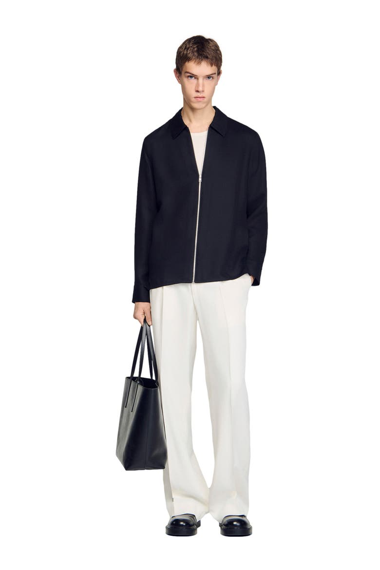 Loose-fit zip-up shirt, Alternate, color, Black