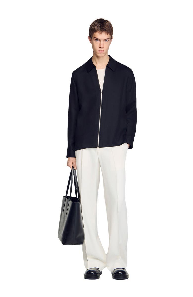 SANDRO Loose-fit zip-up shirt, Alternate, color, Black