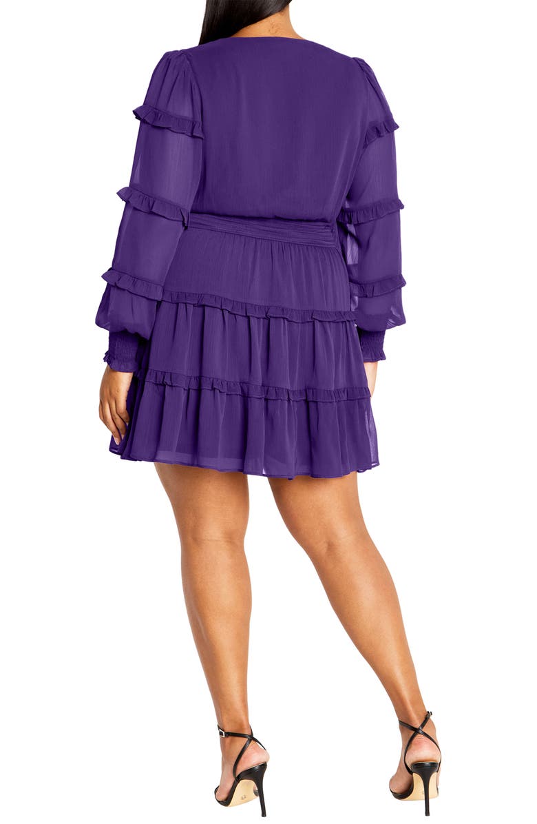 City Chic Daisy June Tiered Long Sleeve Dress, Alternate, color, Purple