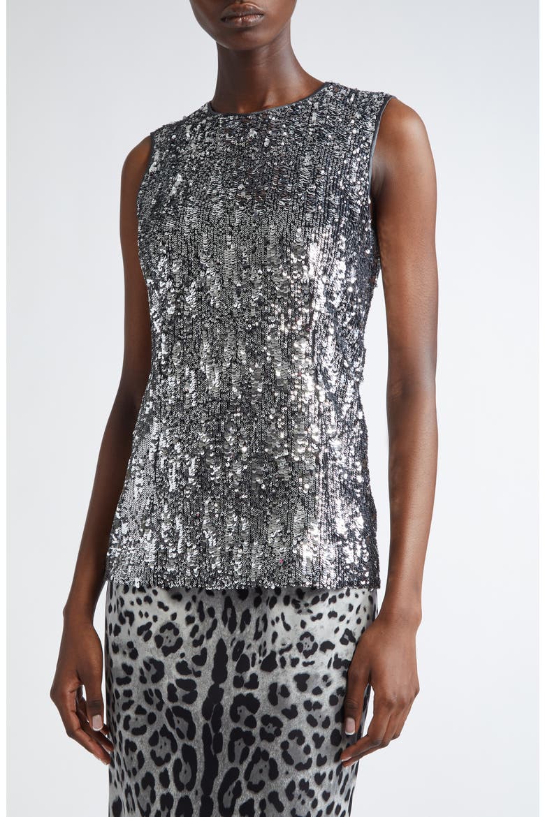 Sequin Sleeveless Top, Alternate, color, ARGENTO