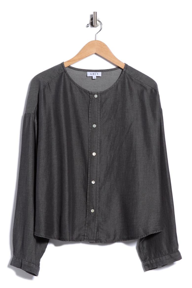 Round Neck Tencel Lyocell Shirt, Main, color, ASH