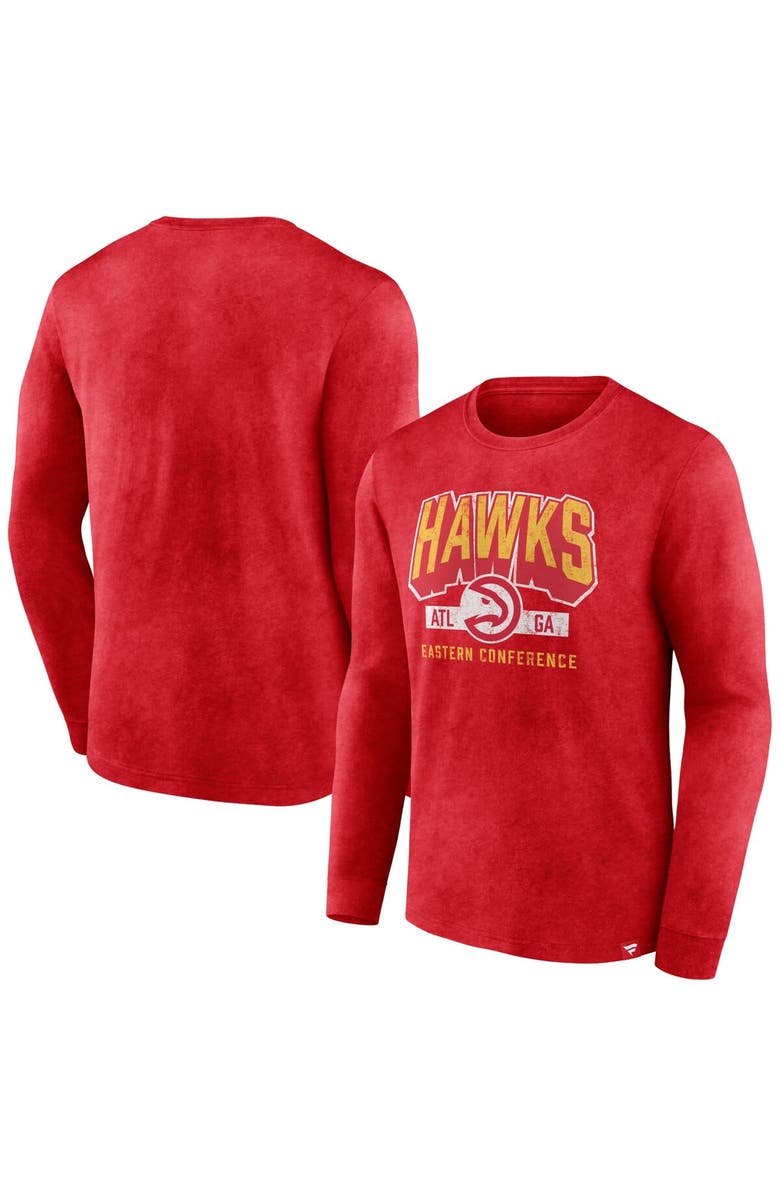 FANATICS Men's Fanatics Branded Heather Red Atlanta Hawks Front Court Press Snow Wash Long Sleeve T-Shirt, Main, color, Heather Red