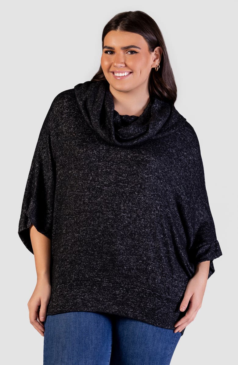 24seven Comfort Apparel Cowl Neck Elbow Sleeve Sweater, Alternate, color, Black
