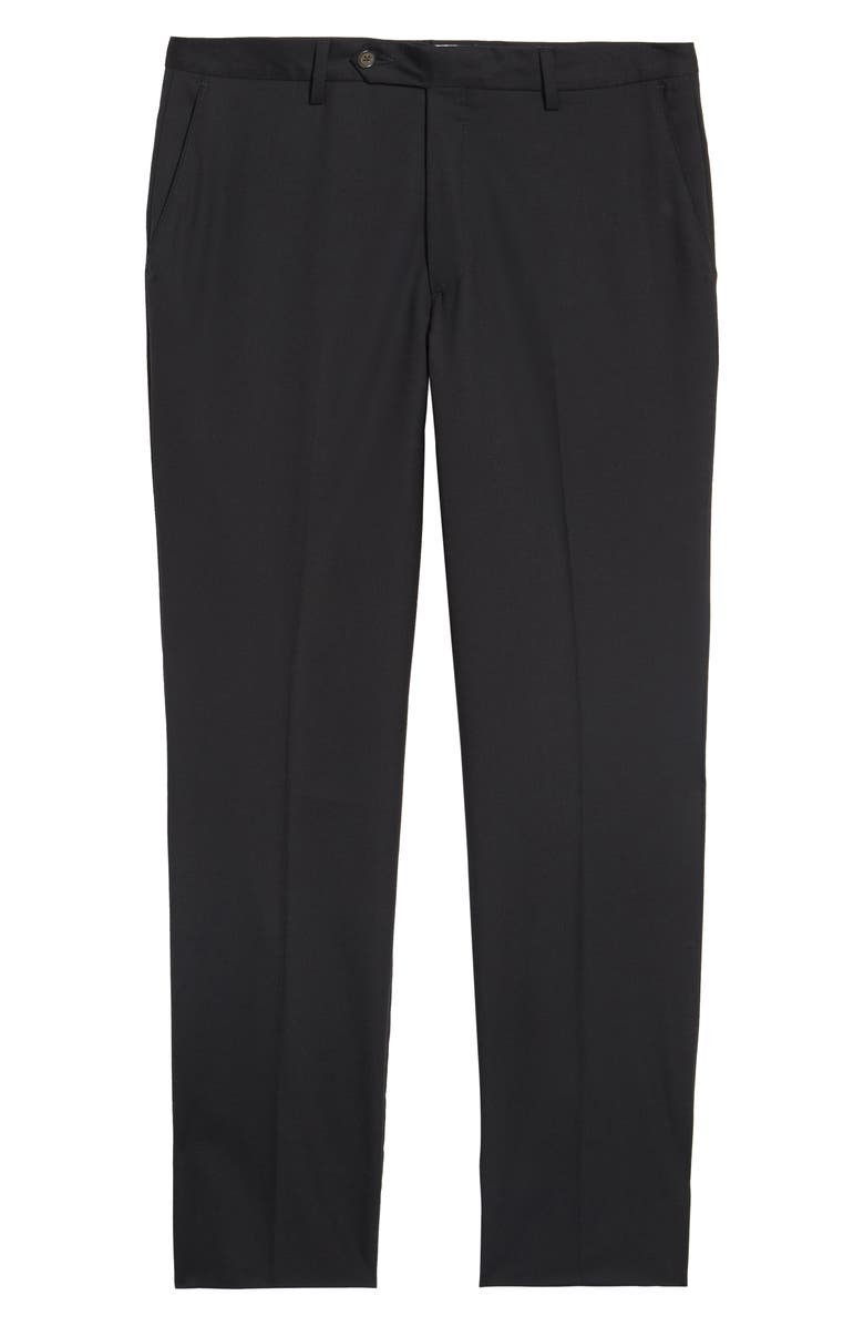 Berle Flat Front Stretch Solid Wool Trousers, Alternate, color, Black