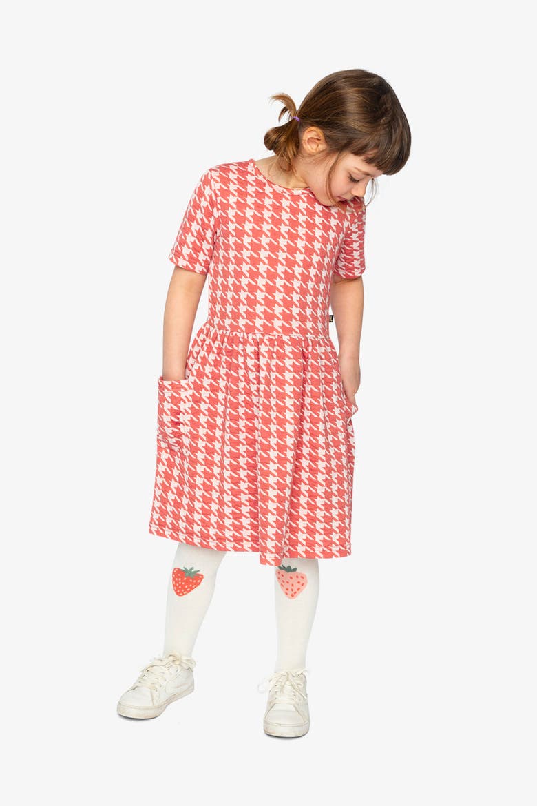 Short Sleeve Dress with Pockets Houndstooth, Alternate, color, Pink and White Houndstooth