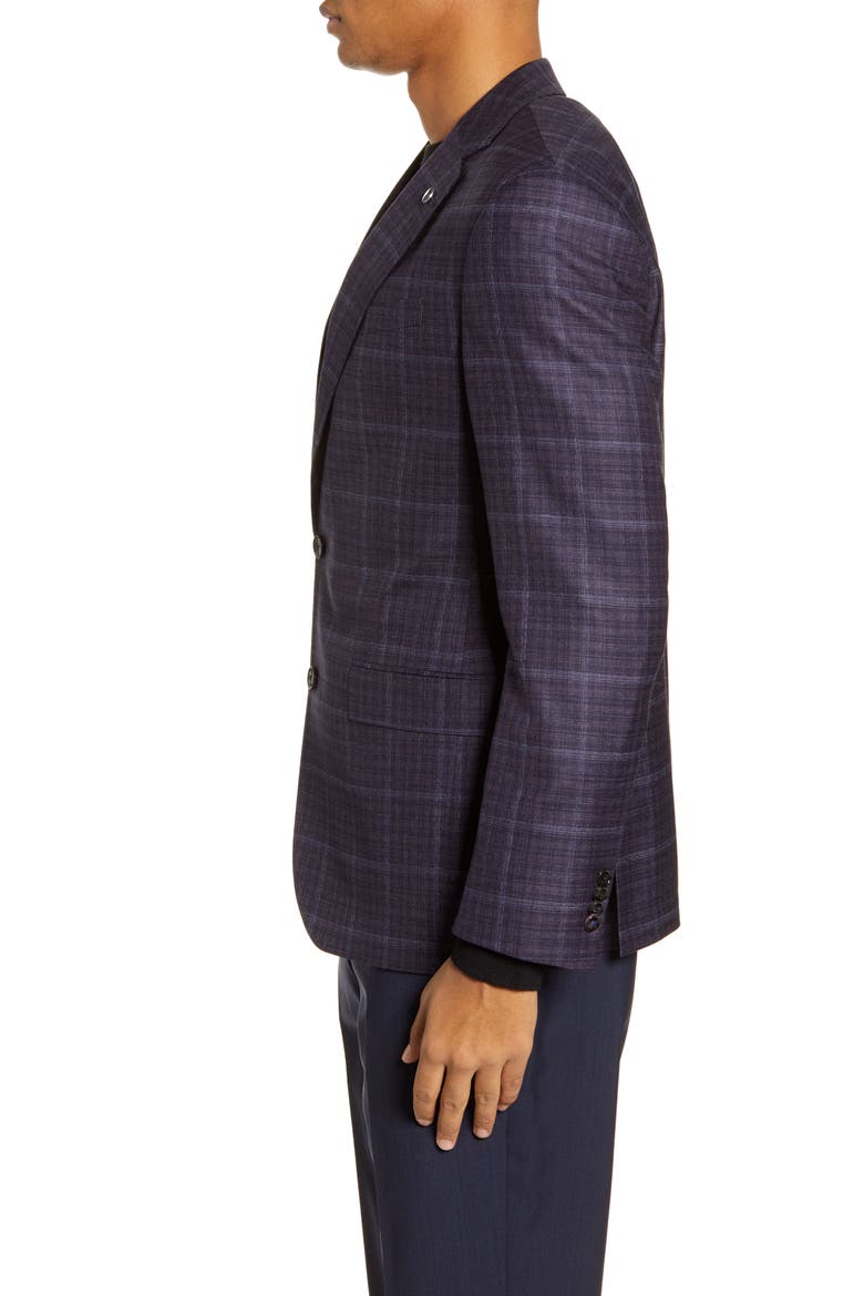 Konan Trim Fit Plaid Wool Sport Coat, Alternate, color, PURPLE