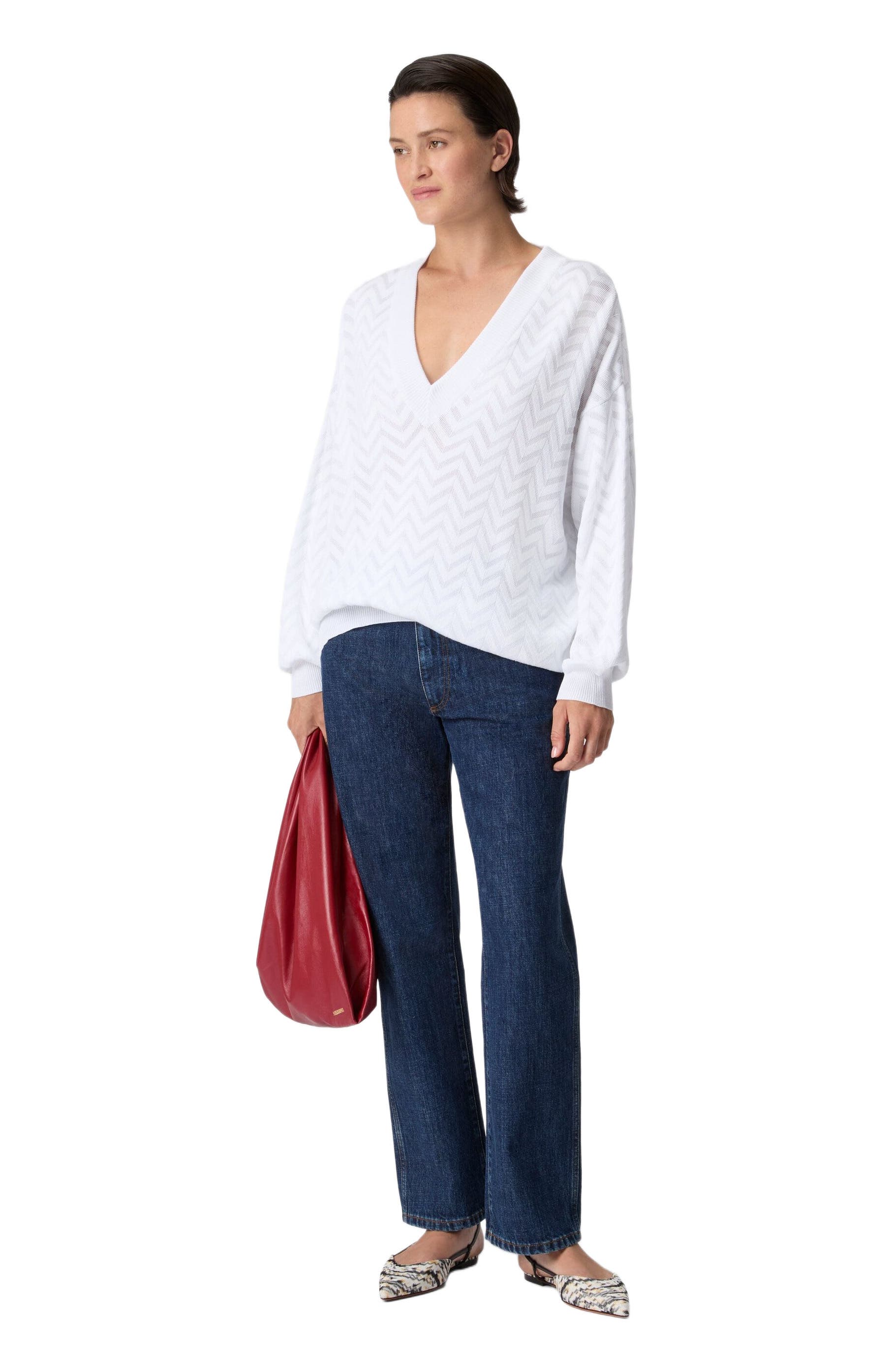 V-neck Pullover In Cotton And Viscose Chevron - image 3