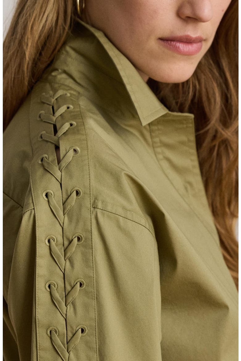 Lace-Up Trim Long Sleeve Shirtdress, Alternate, color, LIGHT AGAVE GREEN