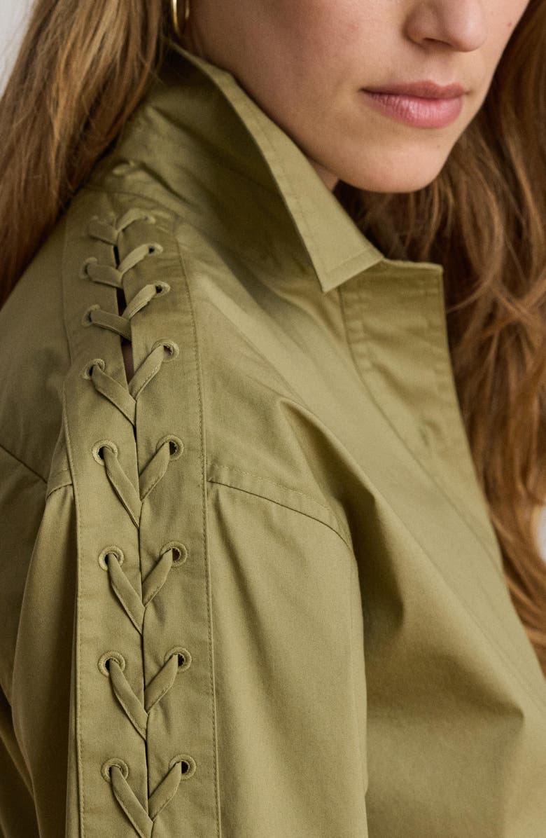 Lauren Ralph Lauren Lace-Up Trim Long Sleeve Shirtdress, Alternate, color, Light Agave Green