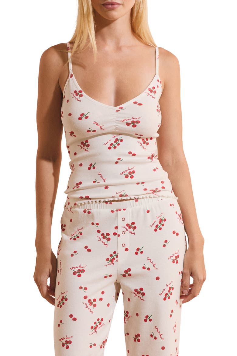 Tige Tomato Print Camisole, Main, color, WHITE