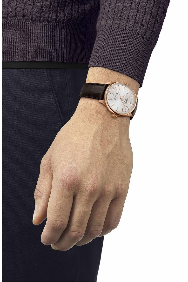 Chemin des Tourelles Powermatic 80 Leather Strap Watch, 39mm, Alternate, color, DARK BROWN
