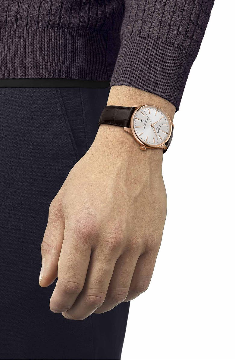 Tissot Chemin des Tourelles Powermatic 80 Leather Strap Watch, 39mm, Alternate, color, Dark Brown