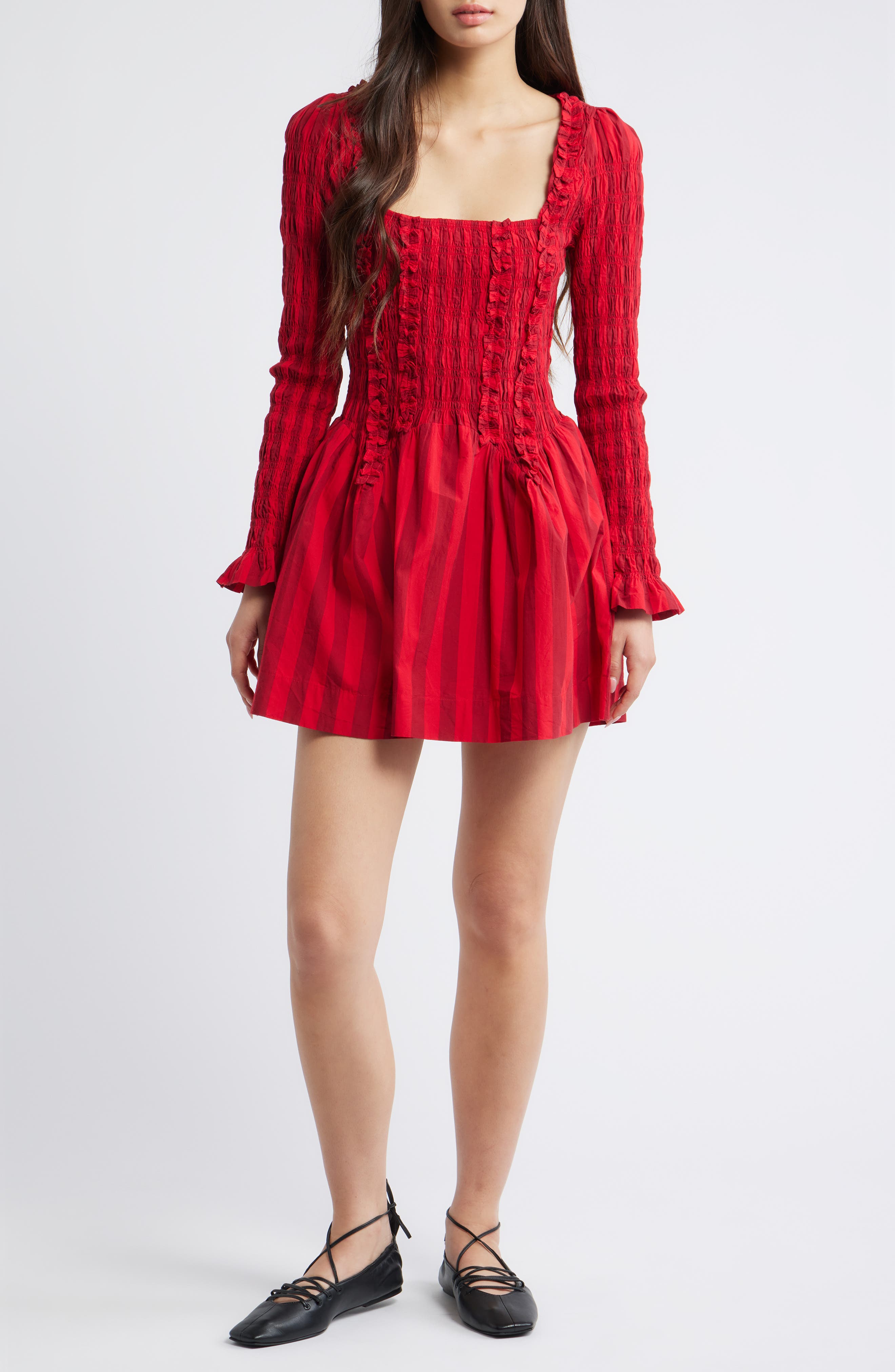 Damson Madder Raphaela Ruffle Long Sleeve Organic Cotton Minidress