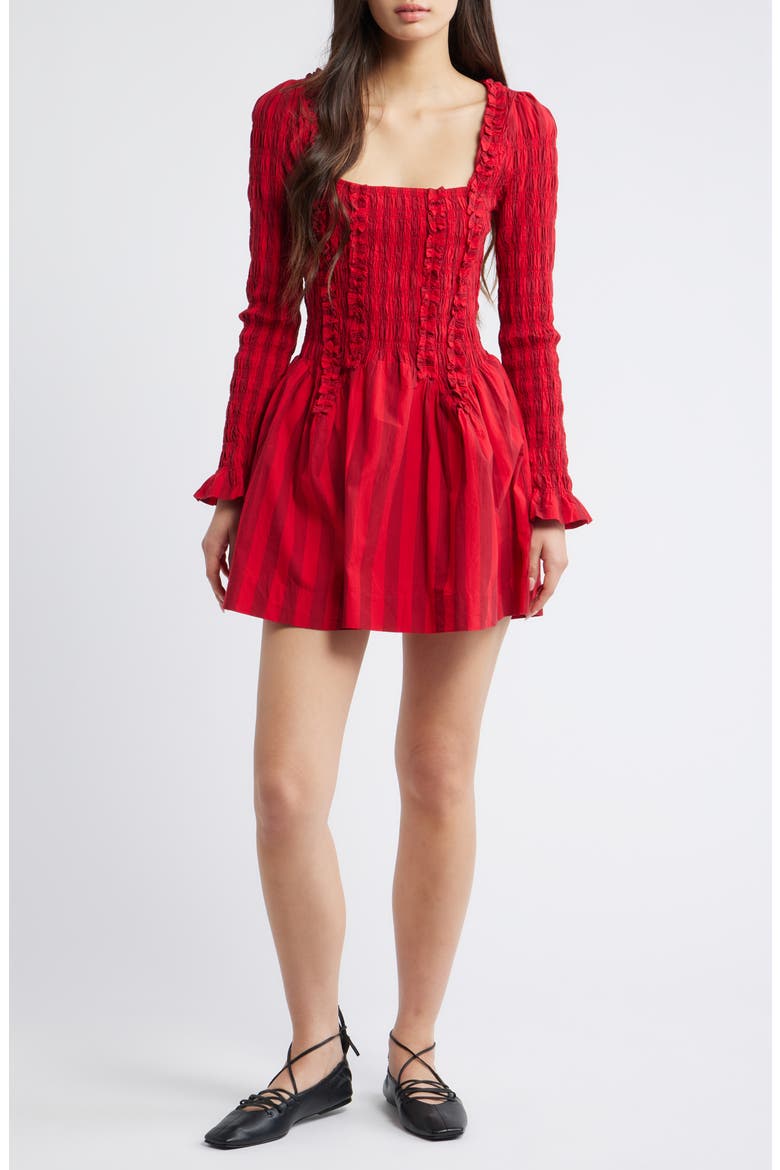 Raphaela Ruffle Long Sleeve Organic Cotton Minidress, Main, color, RED