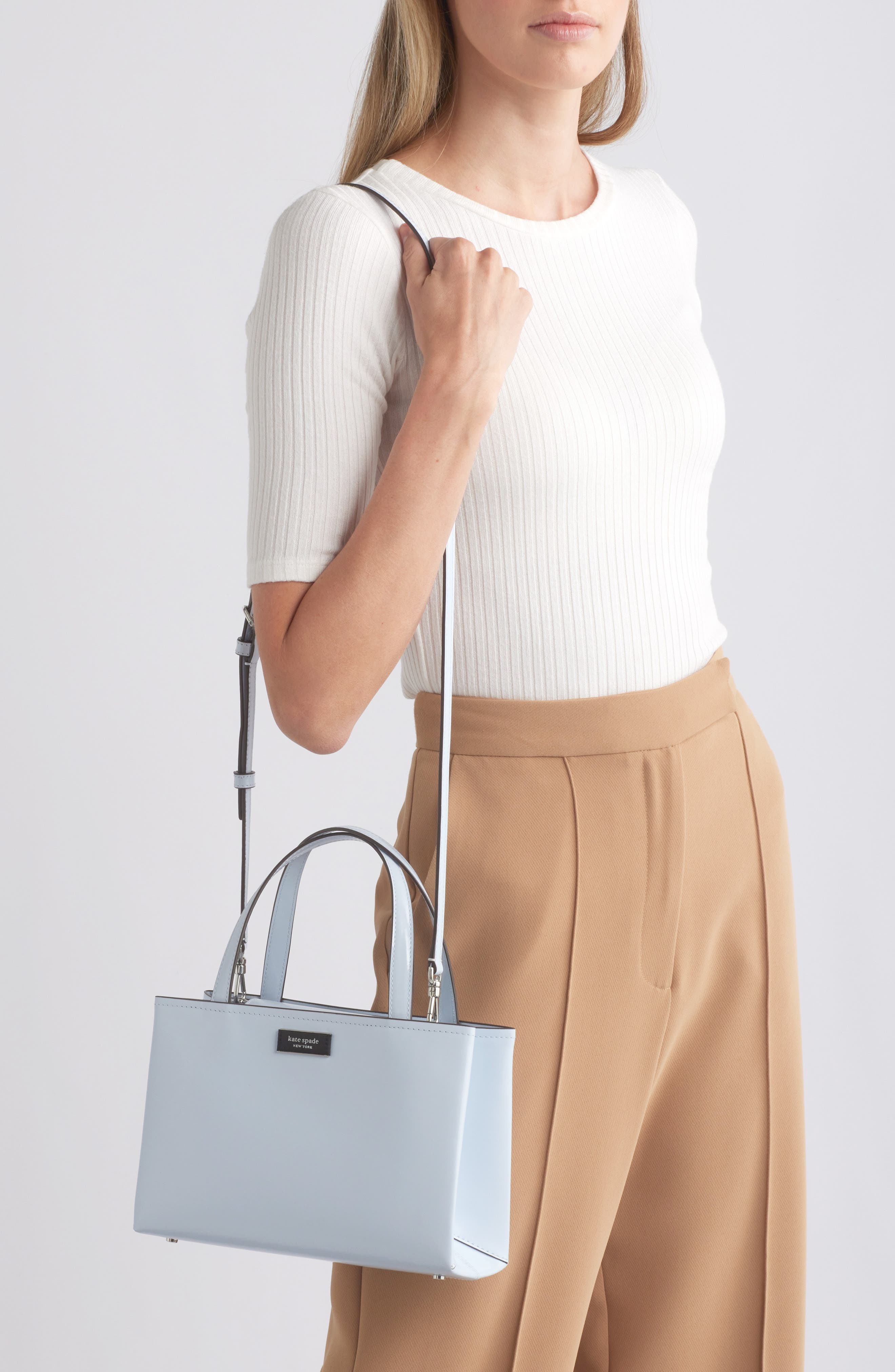 Kate Spade New York sam icon spazzolato small leather tote, Alternate, color, Watercolor Blue