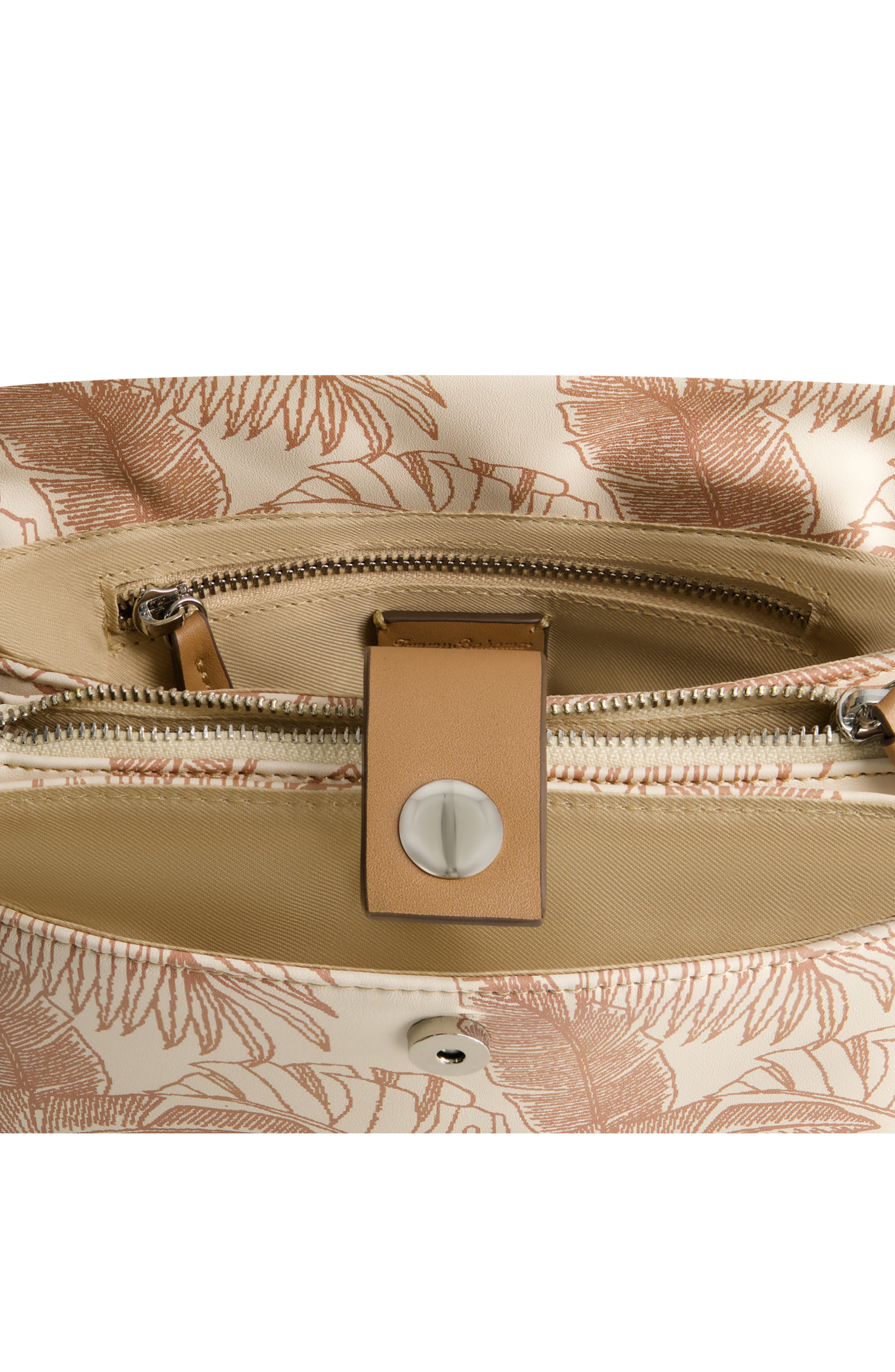 Tommy Bahama Debossed Logo Leaf Print City Crossbody Bag, Alternate, color, Tan