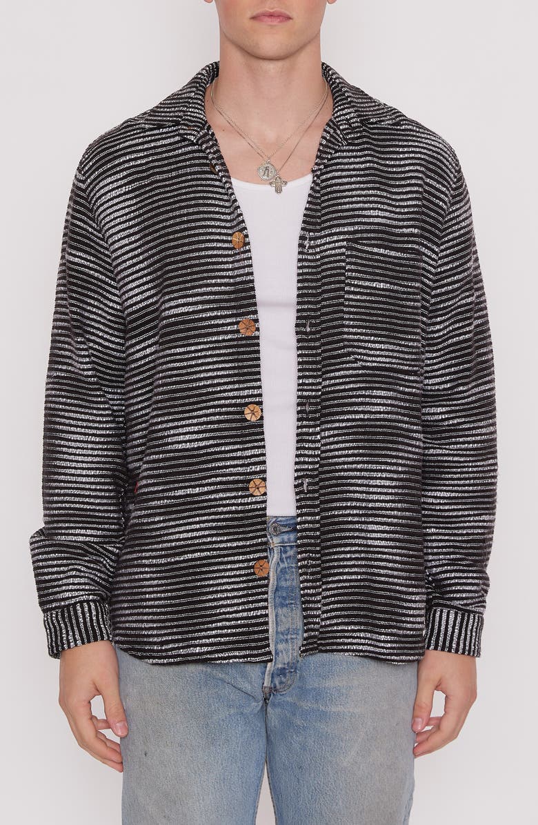 Raga Man Jacquard Stripe Shacket, Main, color, Black/ White