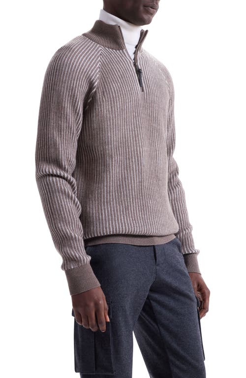 Bugatchi Merino Wool Quarter Zip Polo Sweater In Brown