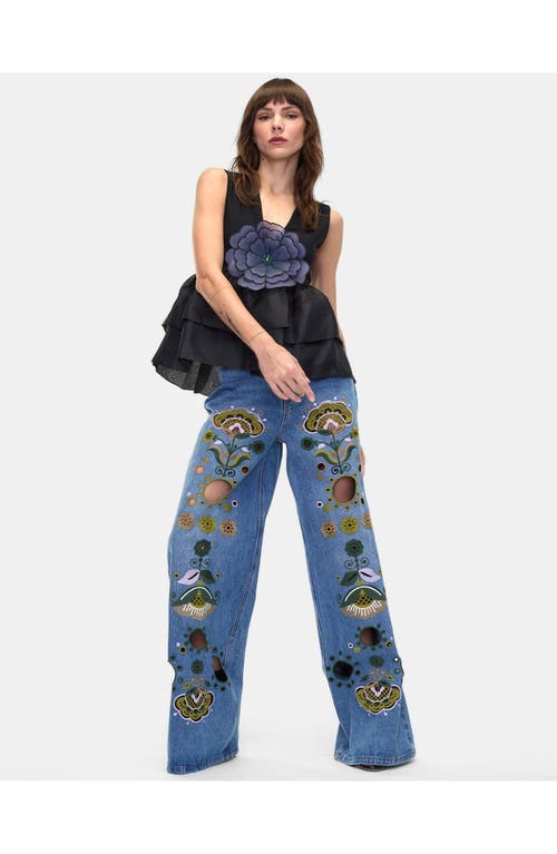 Cynthia Rowley Embroidered Wide-leg Jeans In Blue_multi