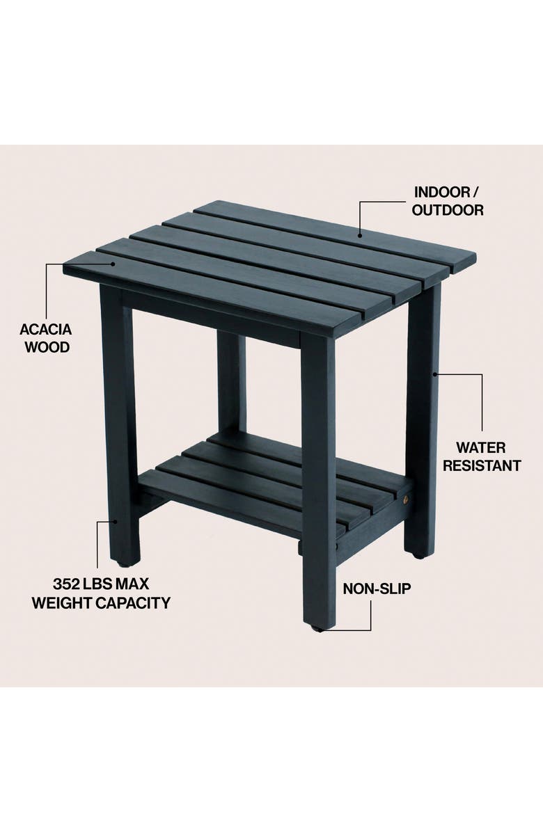 JONATHAN Y Kellie 16.1" Cottage Classic Slatted Solid Acacia Wood Indoor/Outdoor Side Table with Shelf, Alternate, color, Black
