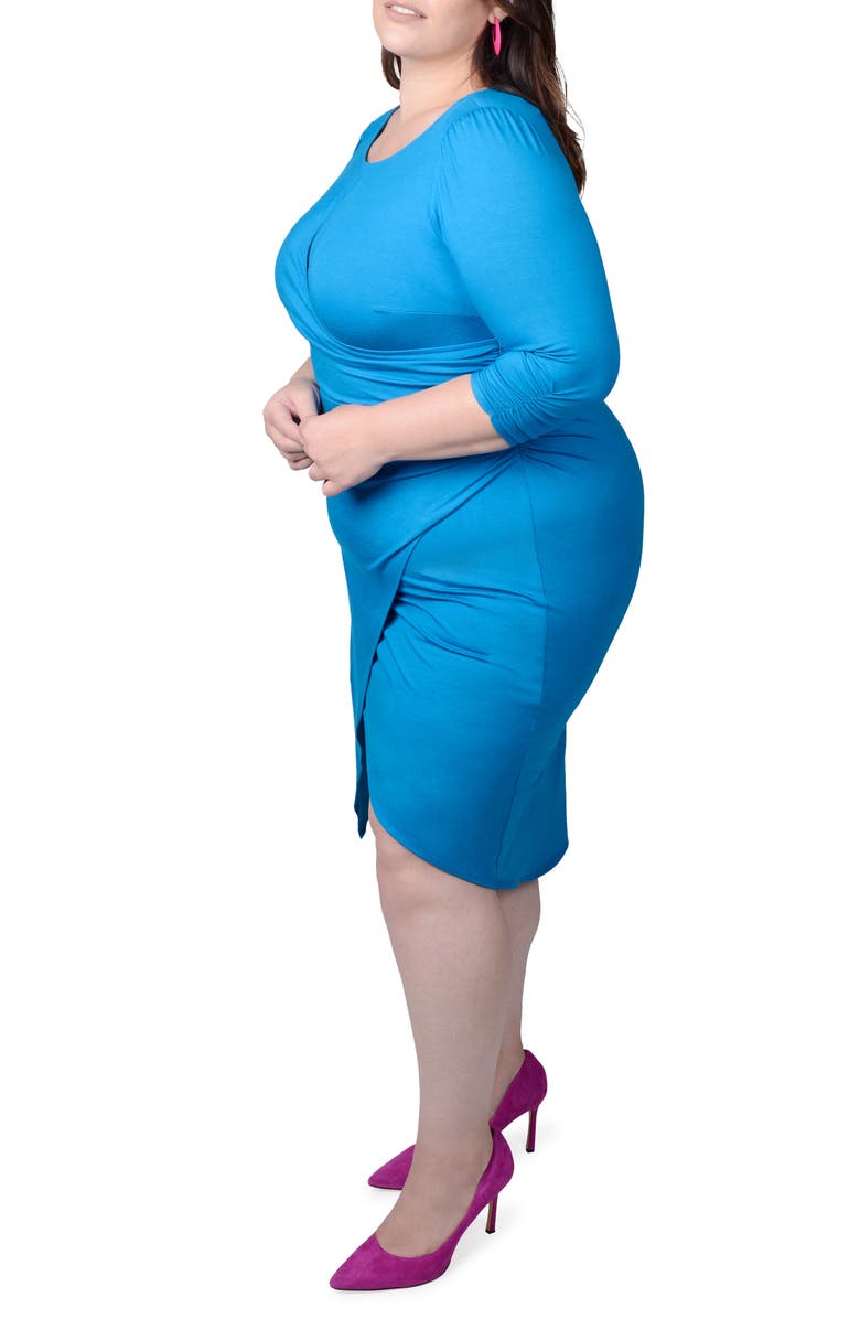 MAYES NYC Lina Keyhole Ruched Faux Wrap Dress, Alternate, color, Blue