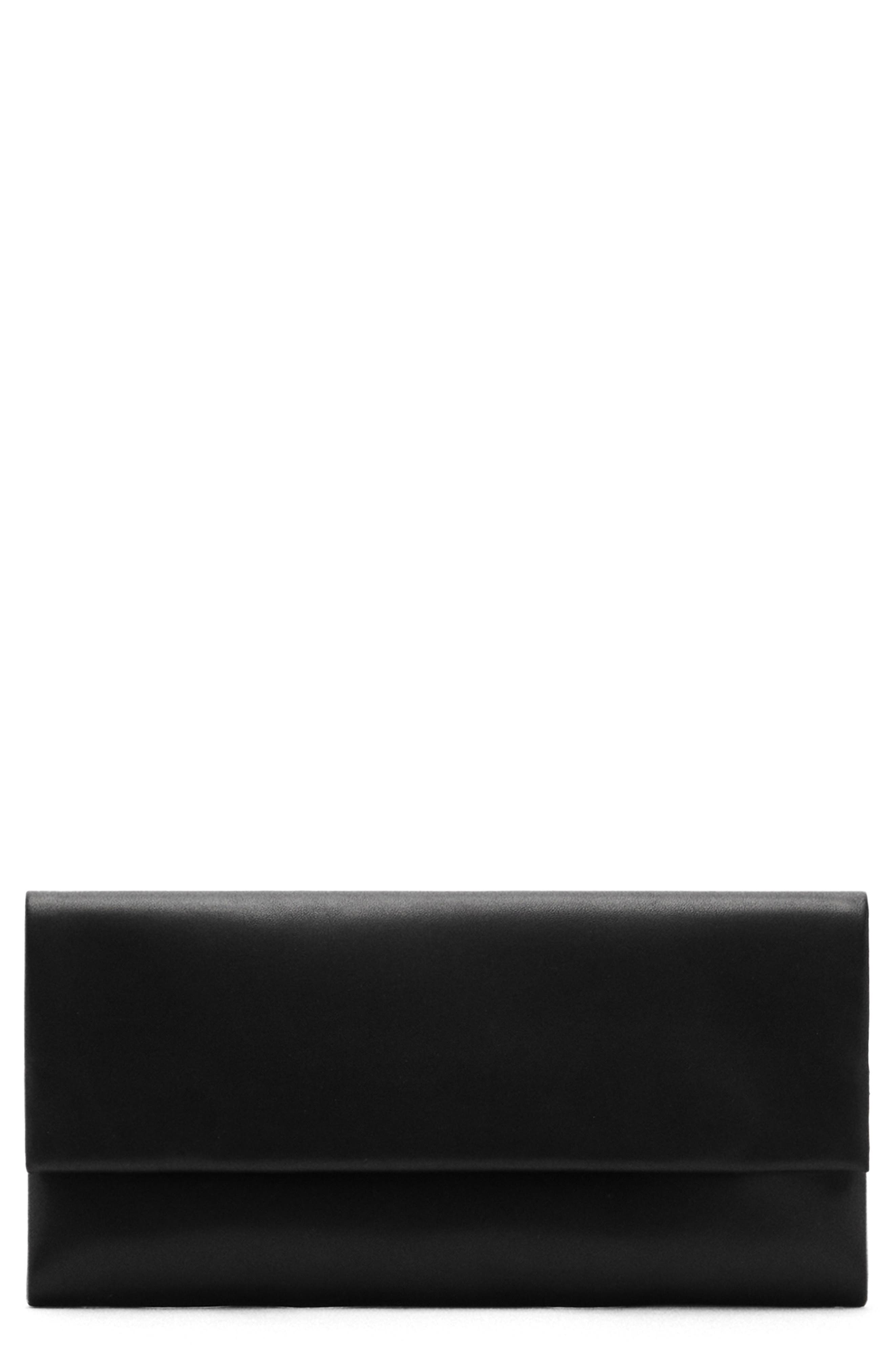 MANGO Leather Flap Clutch, Main, color, 