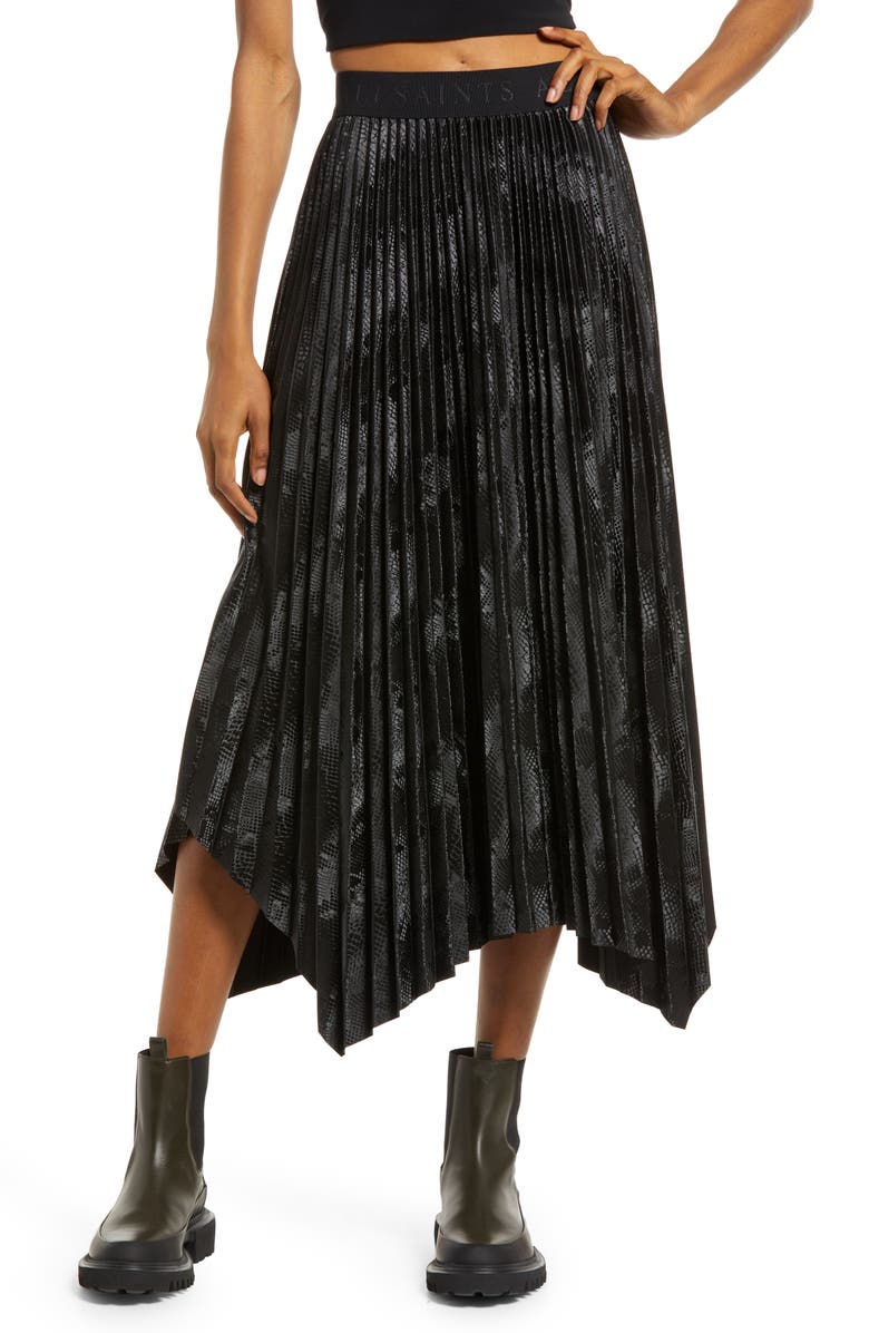 AllSaints Phia Snakeskin Print Maxi Skirt, Main, color, 