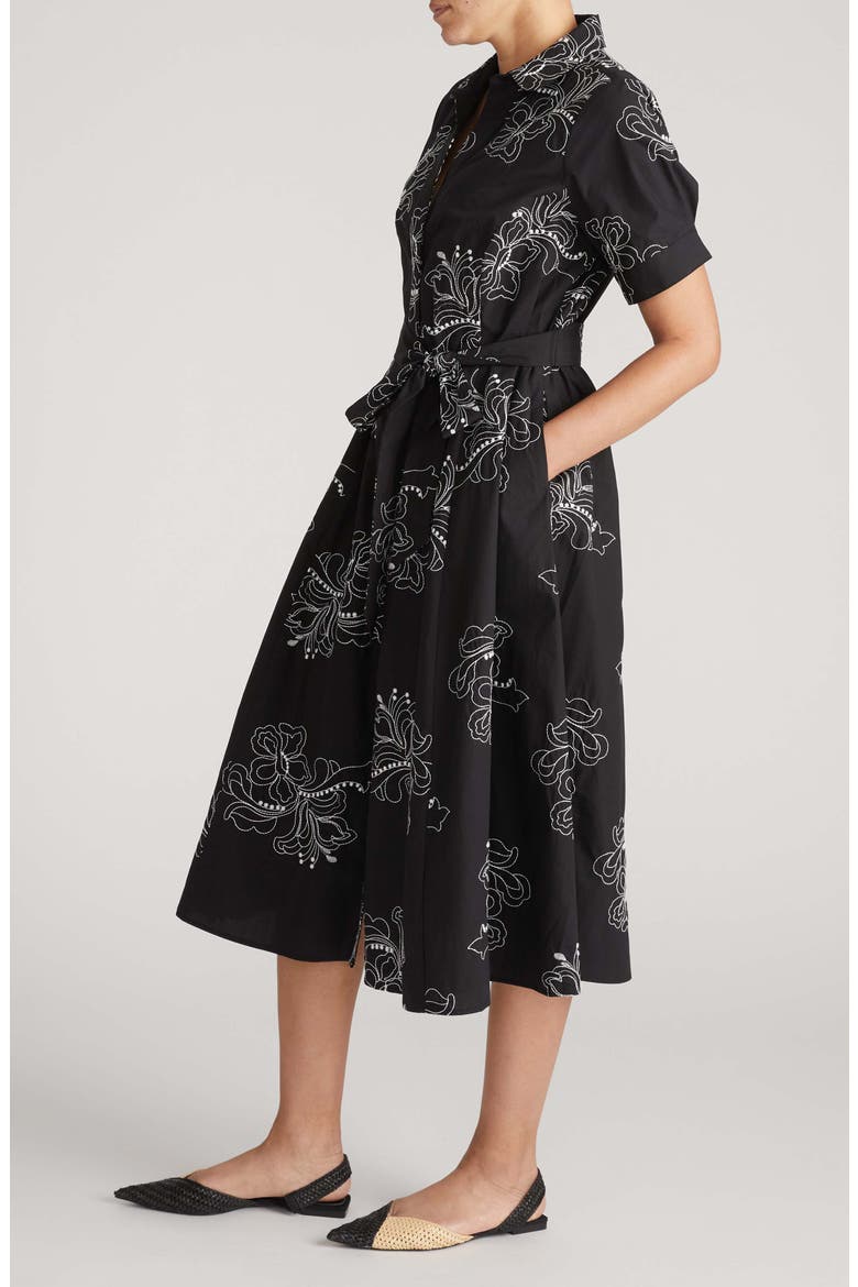 Tina Stretch Poplin Midi Shirtdress, Alternate, color, HIBISCUS EMBROIDERY