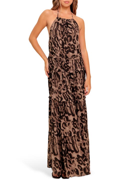 Leopard Print Scoop Neck Maxi Dress
