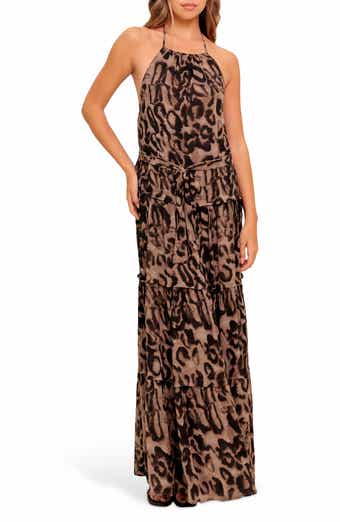 FLYING TOMATO Leopard Print Scoop Neck Maxi Dress
