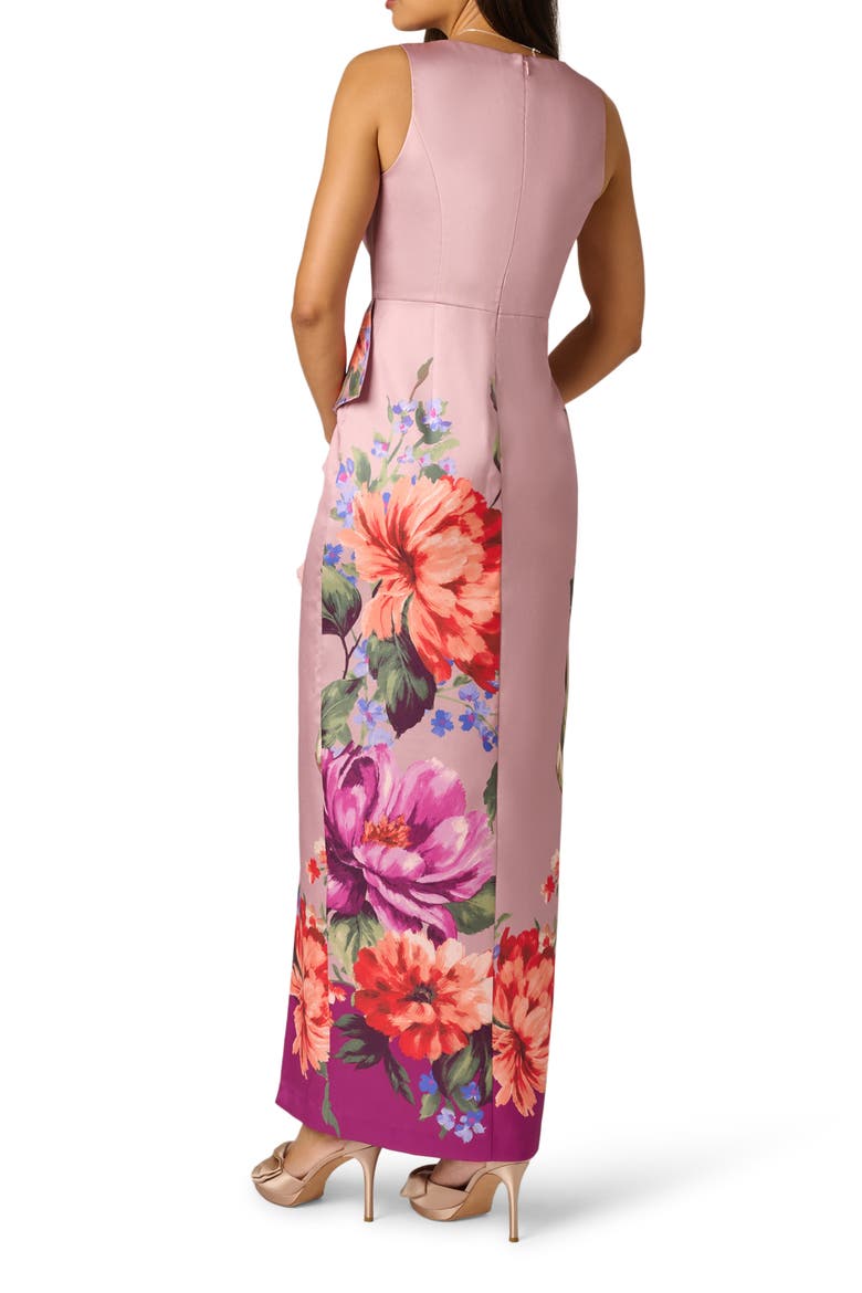 Floral Waterfall Ruffle Mikado Gown, Alternate, color, MAUVE MULTI