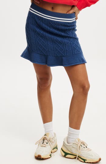 Cotton On Women s Knit Flippy Skirt Deep Blue White