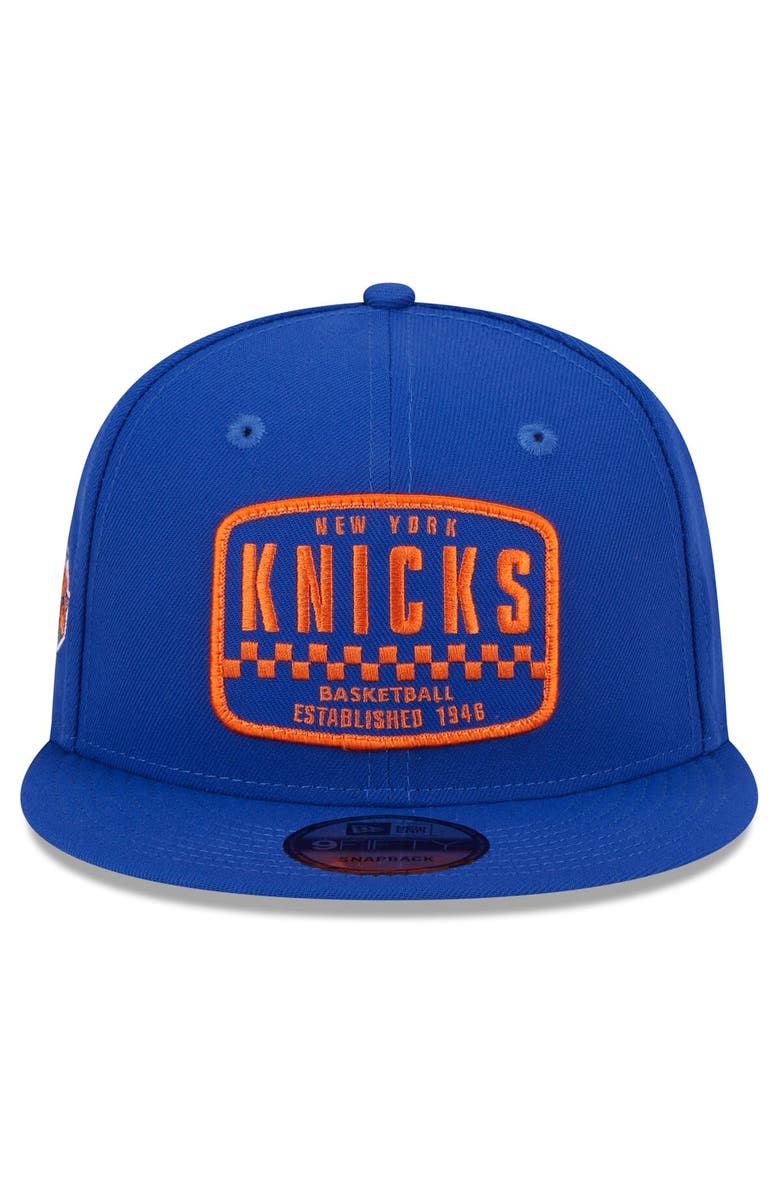 New Era Men's New Era Blue New York Knicks  Rally Drive Finish Line Patch 9FIFTY Snapback Hat, Alternate, color, 