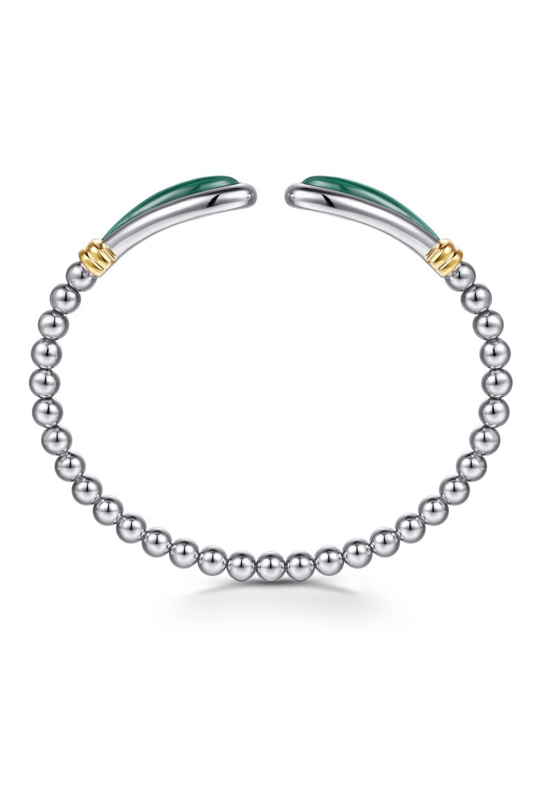 Bujukan Malachite & 14K Gold Beaded Sterling Silver Bangle Bracelet, Alternate, color, SILVER/ 14K YELLOW GOLD