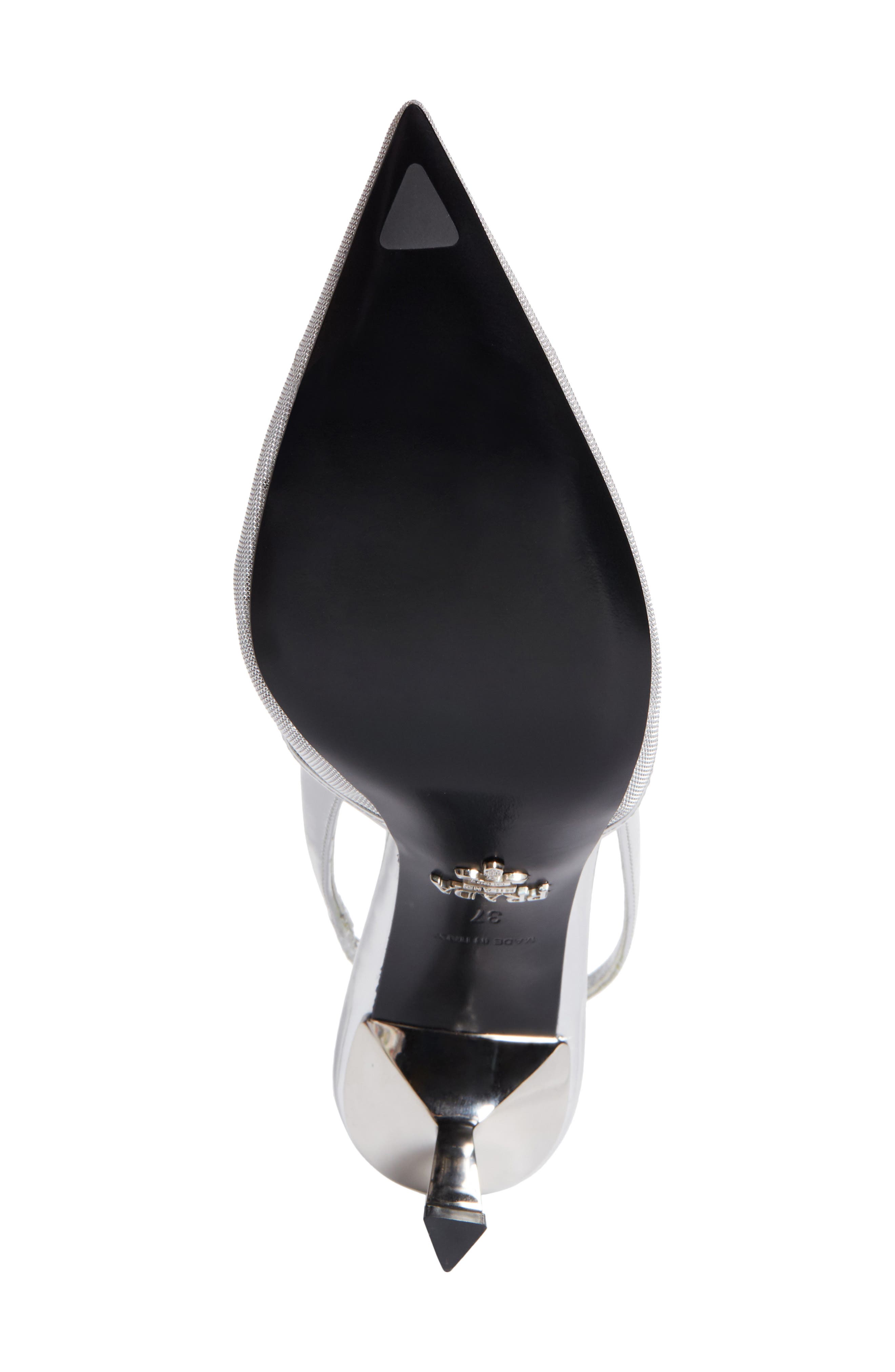 Prada Modellerie Pointed Toe Metallic Mesh Slingback Pump, Alternate, color, Argento