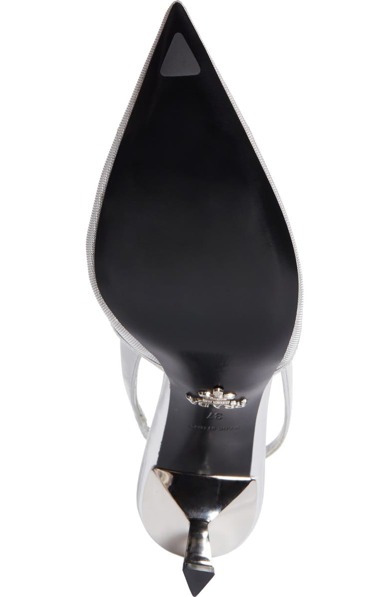 Prada Modellerie Pointed Toe Metallic Mesh Slingback Pump, Alternate, color, Argento