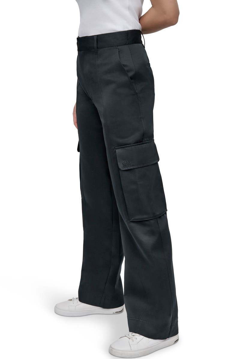 DKNY Jeans High Waist Wide Leg Cargo Pants, Alternate, color, Black