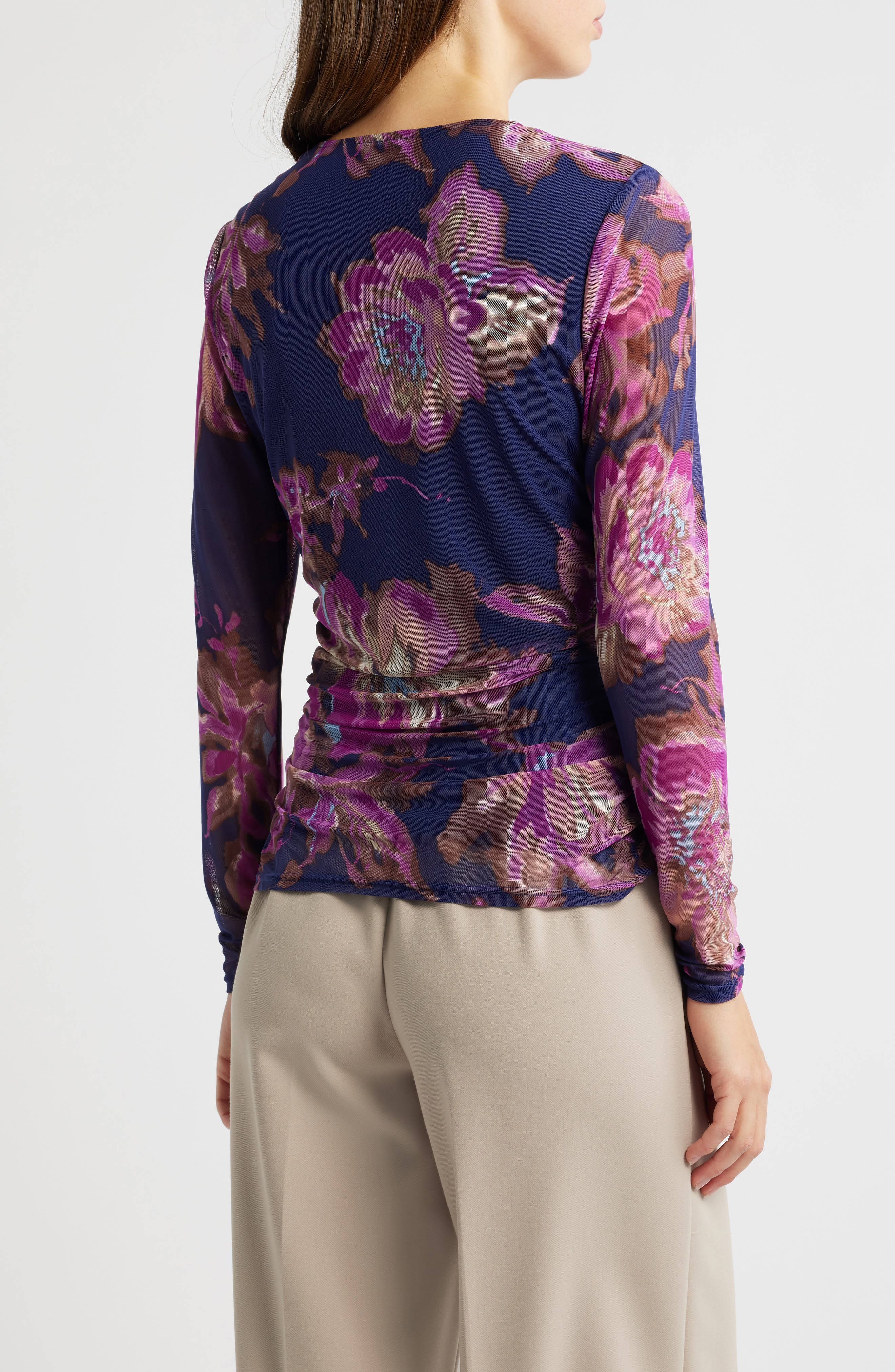 Floral Ruched Mesh Top - image 2