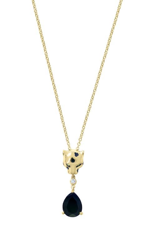 14K Yellow Gold Diamond,Tsavorite,Onyx Pendant