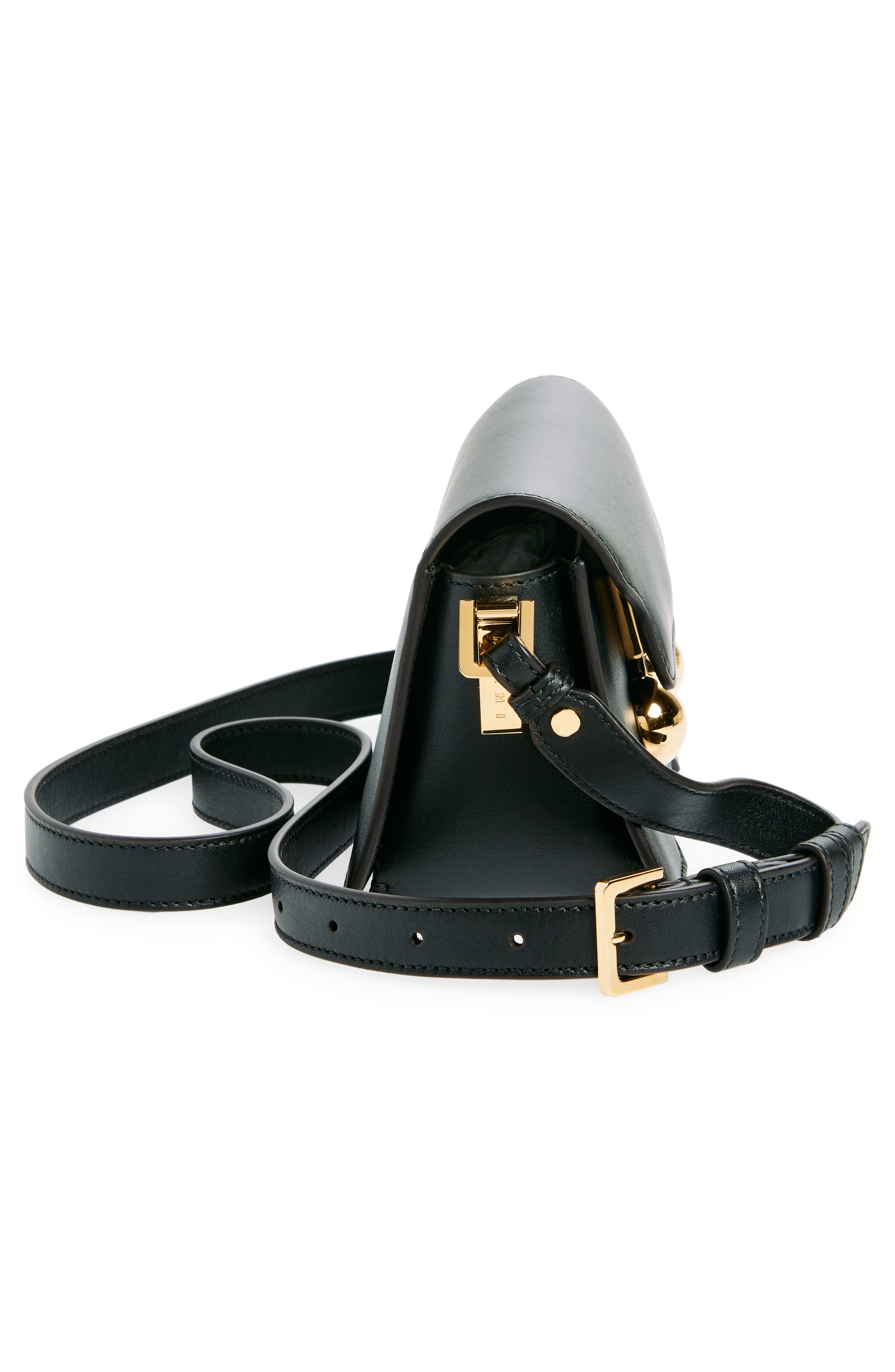 Marni Mini Trunkaroo Leather Shoulder Bag, Alternate, color, Black