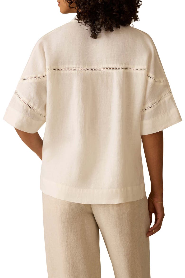 Luna Lattice Inset Linen Shirt, Alternate, color, WHITE